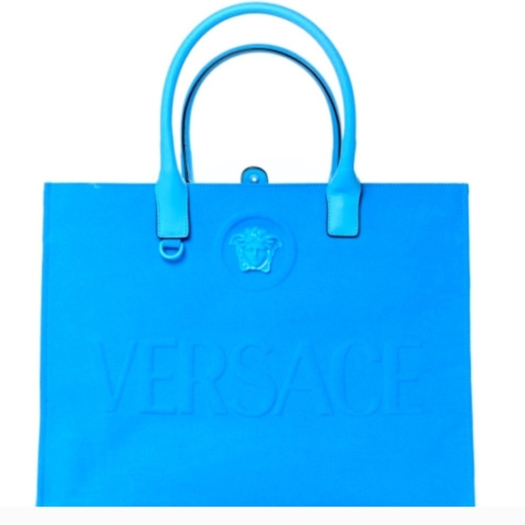 Versace Handbags - Versace La Medusa Blue Women's Canvas Logo Tote RETAIL $1922 (COA incuded)